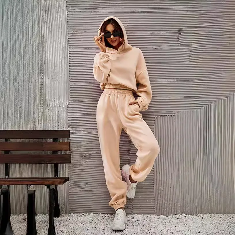 Women's Hoodie Set Long Sve Pure Color Patchwork Long Pants Faionable Casual Wear for Middle-Aged Women Autumn Season