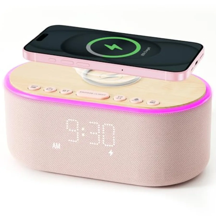 Alarm Clock Bluetooth FM Radio: 10W Stereo Sound Speaker - Fast Wireless Charging for iPhone Samsung - Dimmable Clock Radio for