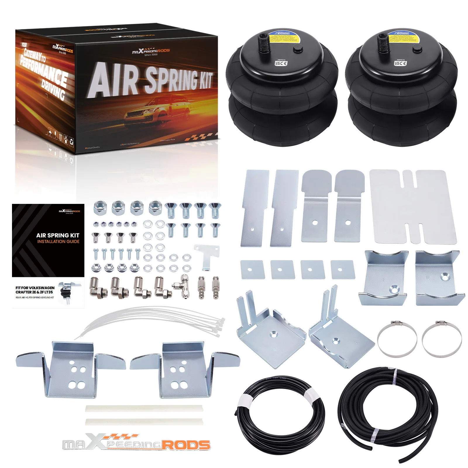 Air suspension kit with dual brackets and hardware for Mercedes-Benz Sprinter and Volkswagen CRAFTER