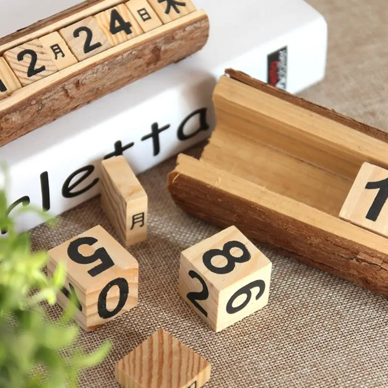 DIY Wood Block Perpetual Calendar Month Date Display Desktop Calendar Wood Calendar Fashion Home Office Decoration Gift