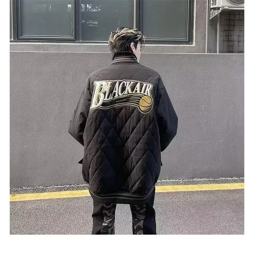 

American Retro Cool Men's Jaet Loose Street Sle Harajuku Trend Korean Version Casual Long Sve Polyester Fiber Coat