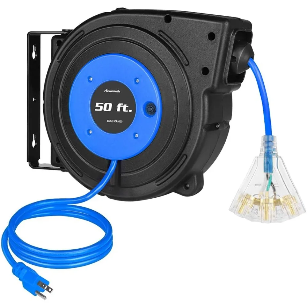 

Прочный шнур питания длиной 50 футов, 14AWG/3C SJTOW, 3 заземленные розетки, тройной кран с подсветкой, автоматический выключатель на 13 А