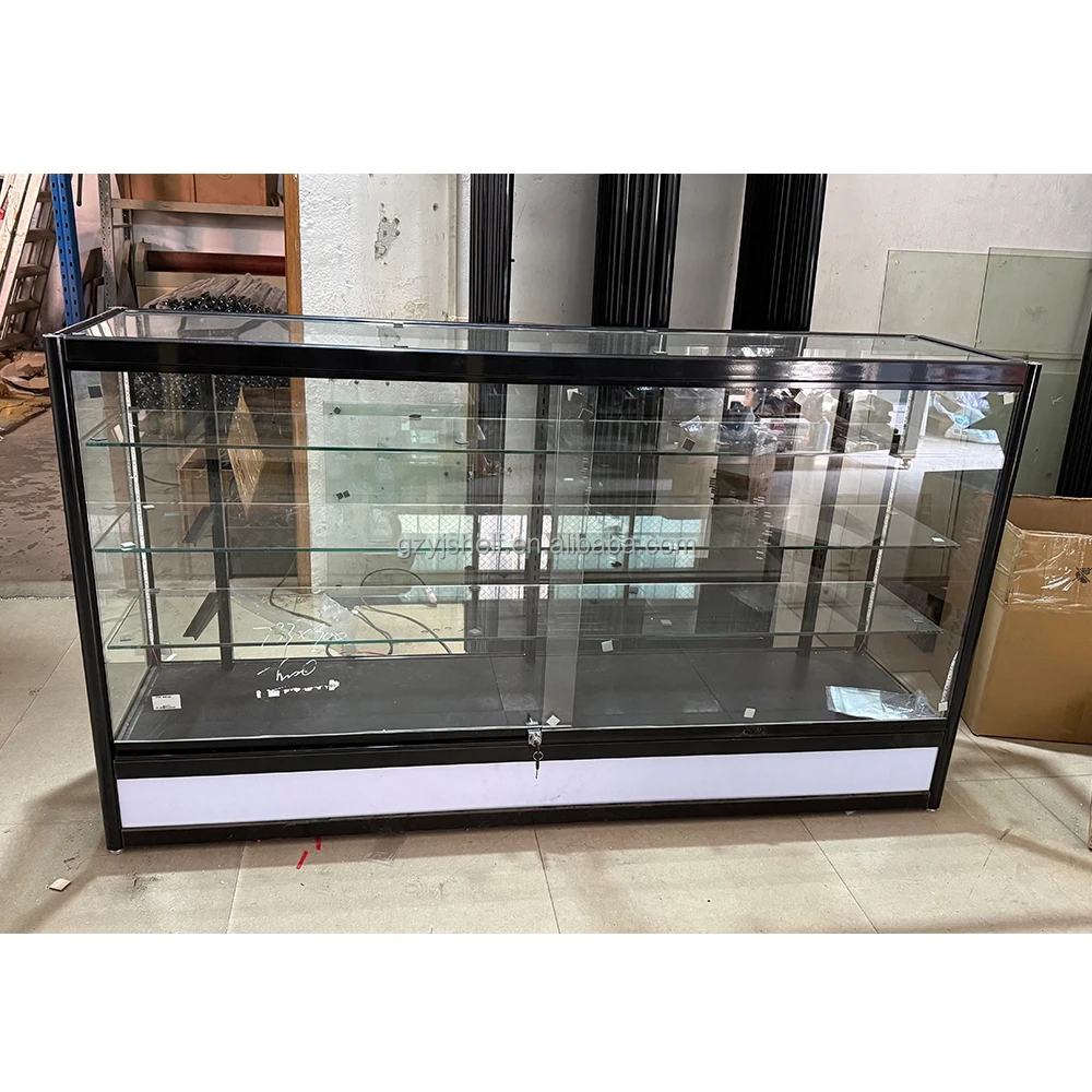 Custom.6ft Wide RGB Rainbow Flashing Lighting Boutique Shop Store Full Vision Lockable Glass Counter Display Shelf Adjustable