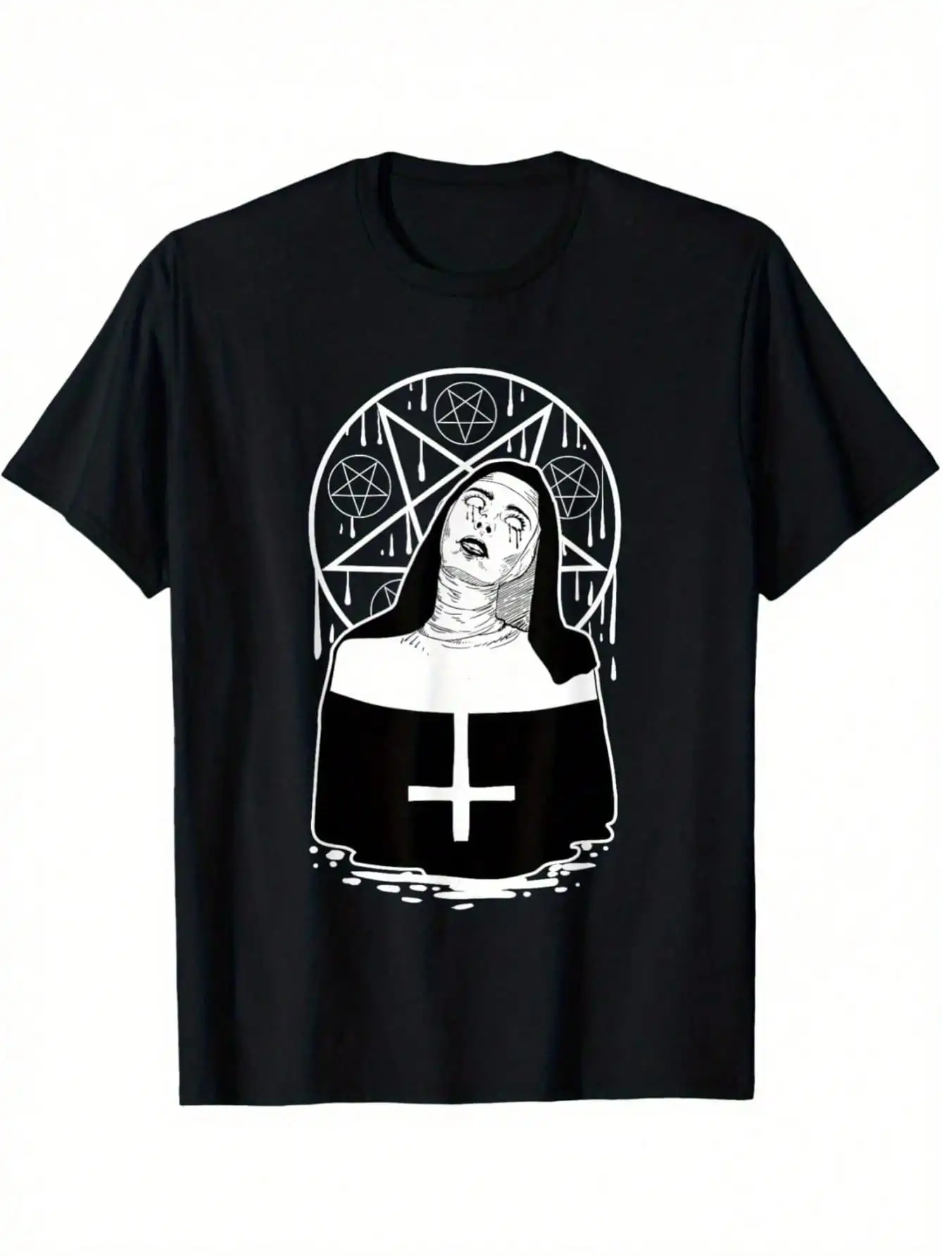 Dark Evil Nun Pentagram Horror Nun Men's-Shirt-% Cotton-Shirt