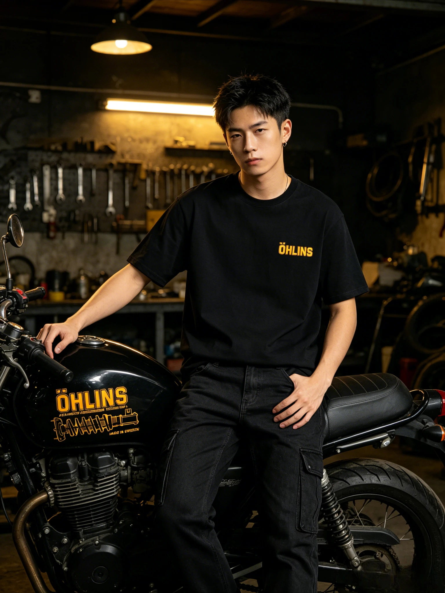 2026 Men Shock Absorber Graphic T Shirt Crew Neck Short Sleeve Tee Motorcycle Racing Fan Casual Street Top