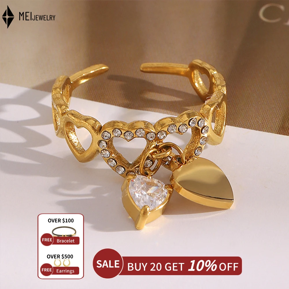 Fashion High-End Retro Ring Stainless Steel Jewelry Tassel Heart Opening Ring For Women