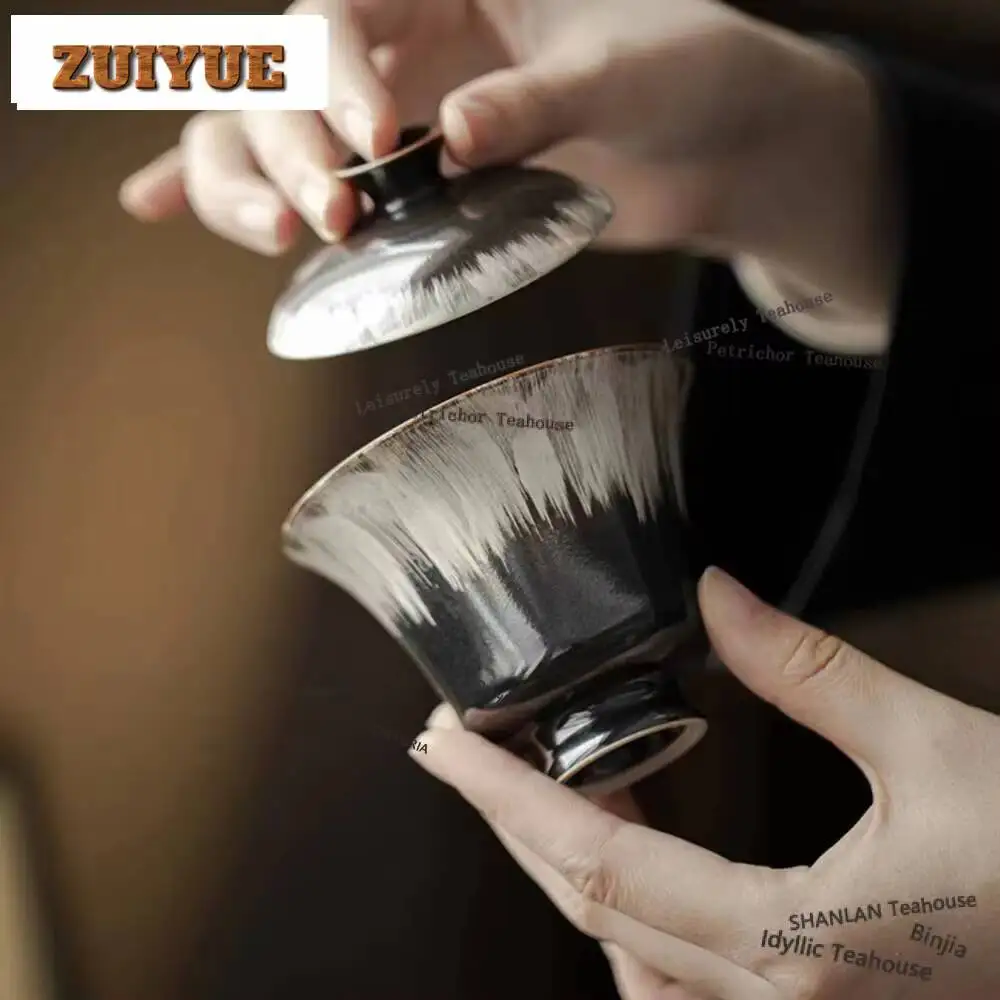 Black Gold Glazed Silver Cover Bowl Handmade Anti-scald Cover Bowl Vintage Tea Tureen Tea Cup Brewing Chinese Tea Set Ornaments