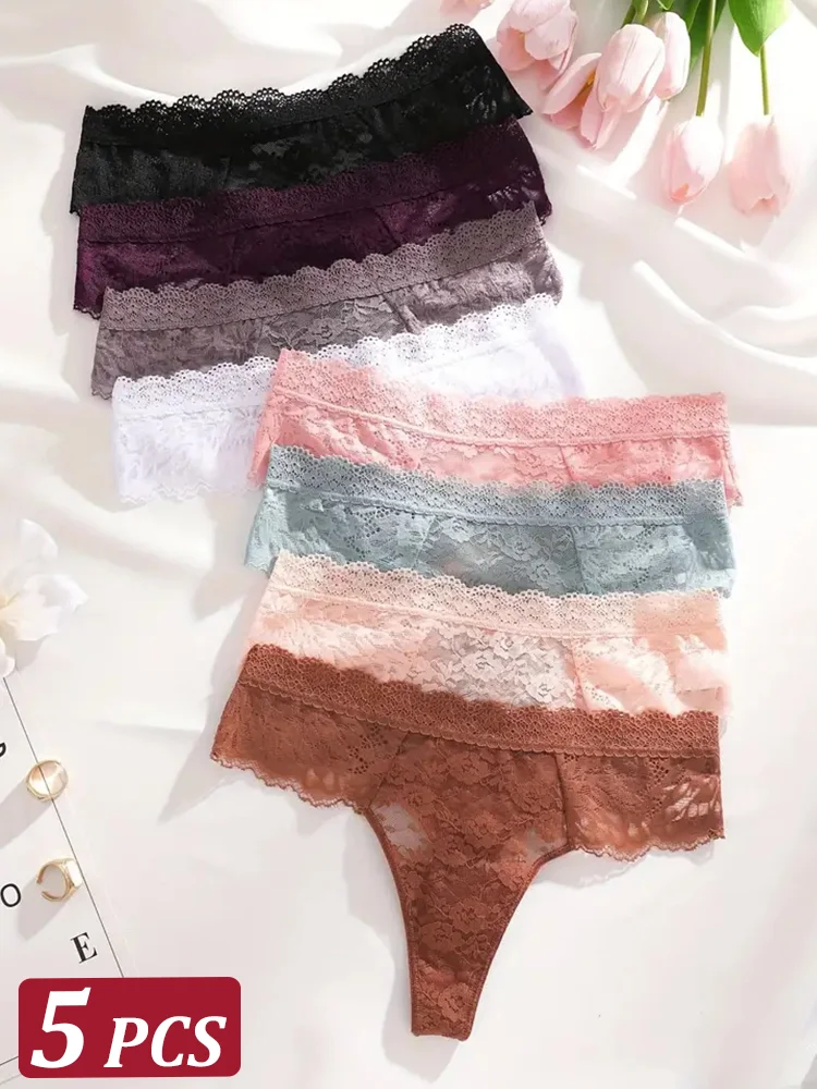 5 pezzi perizoma sexy in pizzo da donna slip a vita bassa intimo sexy morbido da donna mutande floreali alla moda slip floreale femminile lingerie