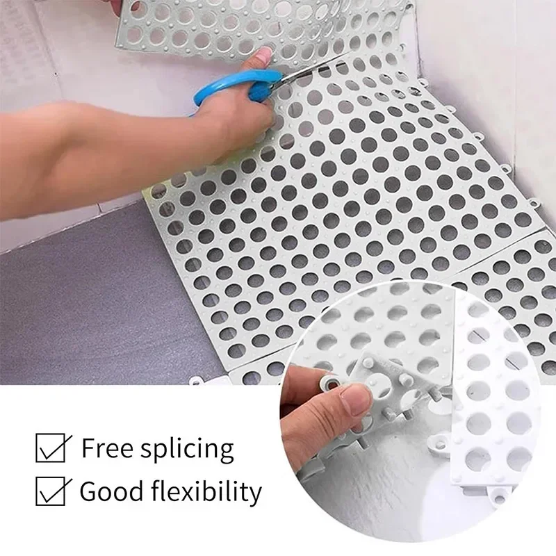 Rubber Floor Tiles Soft PVC Non-Slip Tile Splicing Shower Mat Outdoor Cushion Mat for Bathroom Deck Drain Pool Patio Balcon