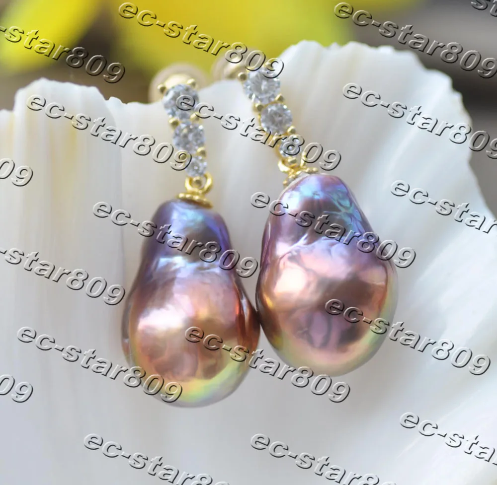 

MTC·STAR Z11256 18mm Brown-Black Drop Keshi Pearl Gold-Plating Dangle Earring CZ