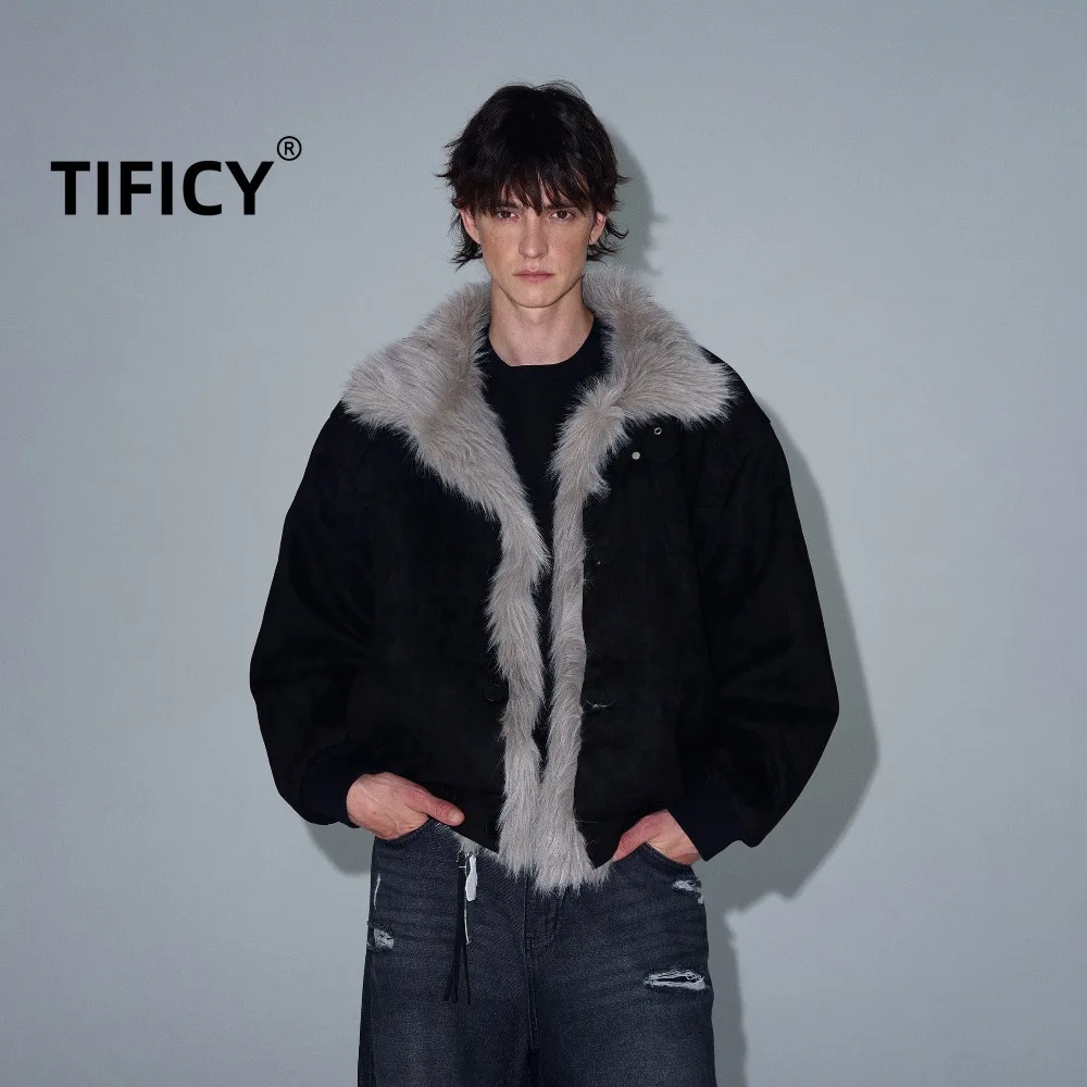 Retro Vintage Thick Padded Cotton Jacket Men and Women Loose Deconstruction Brushed High-end Feel Fur Collar Jacket
