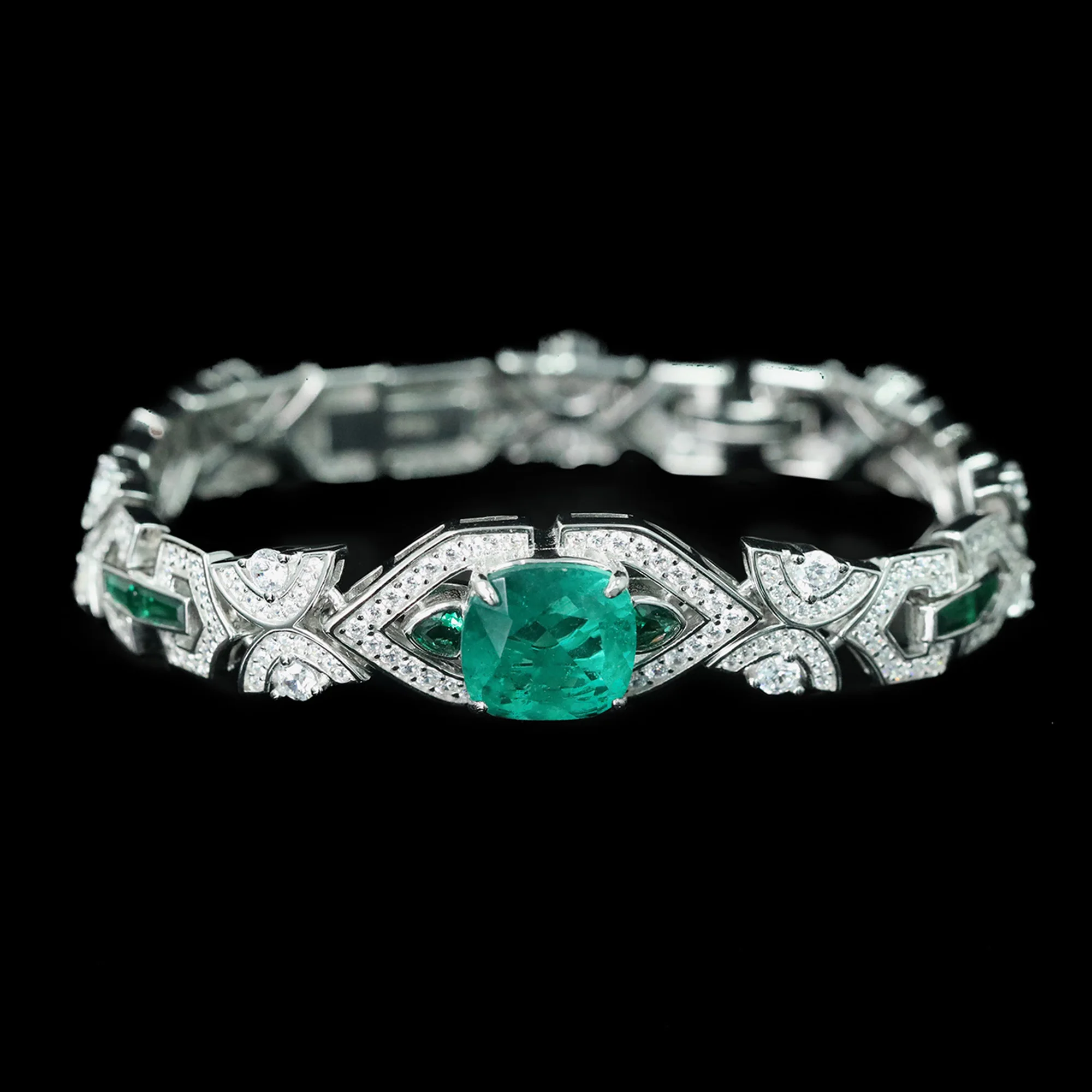 Vintage Art Deco Artificial Emerald Bracelet Luxury 925 Sterling Silver Statement Fine Jewelry for Women's Proposal Wedding Gift