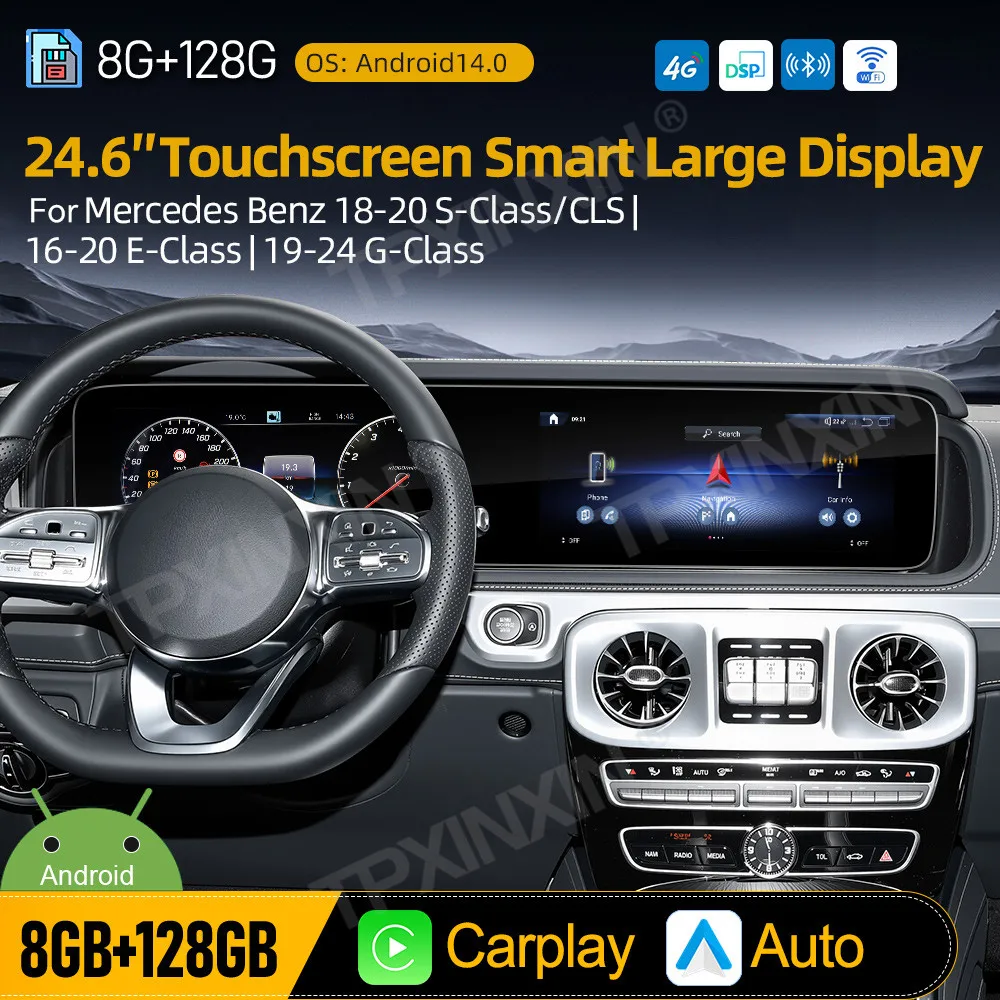 12.3'' Dual Screen Car Stereo For Mercedes-Benz E350 E450 E53 2016-2024 Car Multimedia Player Stereo GPS Navigation Carplay Unit