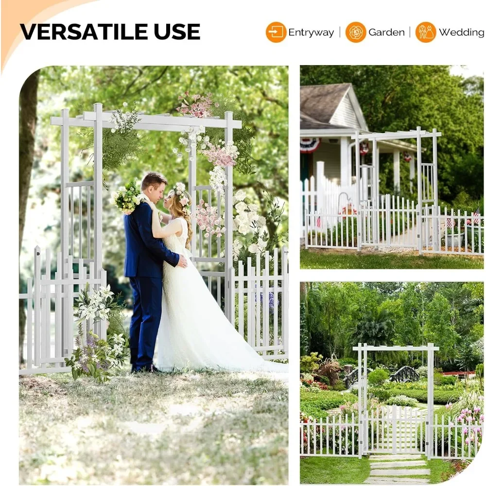

Garden Arbor, with Gate and Fence, PVC Wedding Arch for Ceremony Party, Garden Trellis for Climbing Plants Outdoor