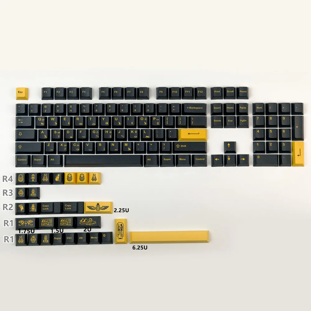 GMK Military Black and Yellow Simple Personality Keycaps 131 Keys PBT DYE-Sublimation Mechanical Keyboards Keycap Cherry Profile