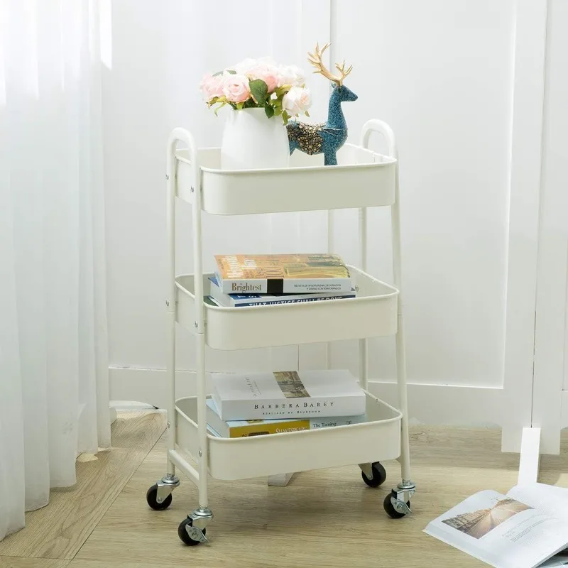 Makeup Cart, 3-Tier Rolling Metal Storage Organizer - Mobile Utility Cart Kitchen Cart with Caster Wheels