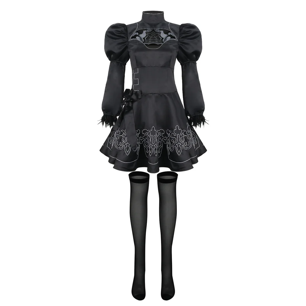 Gioco YoRHa No.2 Tipo B Calzini eleganti Ragazza Costume Cosplay NieR 2B Abito nero Abiti da festa di Halloween per le donne