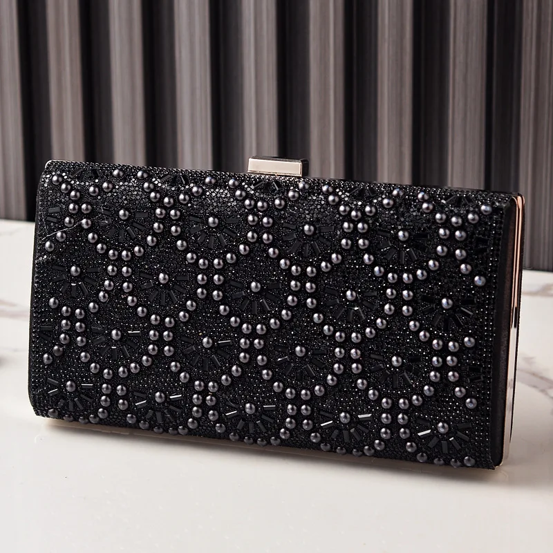 

Fashion Pearl Beaded Square Bag Glitter Shiny Diamonds Evening Bag Women Handbag Wedding Party Clutch Purse Female Crossbody Bag