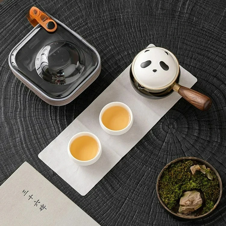 Panda Side Handle Pot Travel Tea Set Suit One Pot Two Cups Portable Quick Cup Outdoor Camping Kung Fu Tea Set Chinese Tea Set