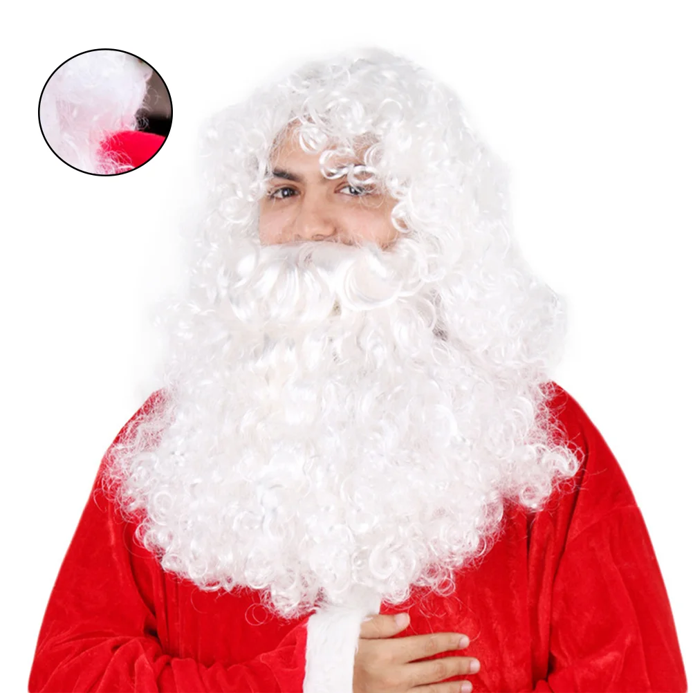 Curly Human Hair Santa Claus Costume Christmas Prop Clothing White Beard Child