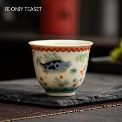 1 Pc Chinese Retro Ceramic Tea Cup Hand-painted Fish Tea Bowl Handmade Porcelain Teaware Teacup Meditation Cup Tea Set 50ml