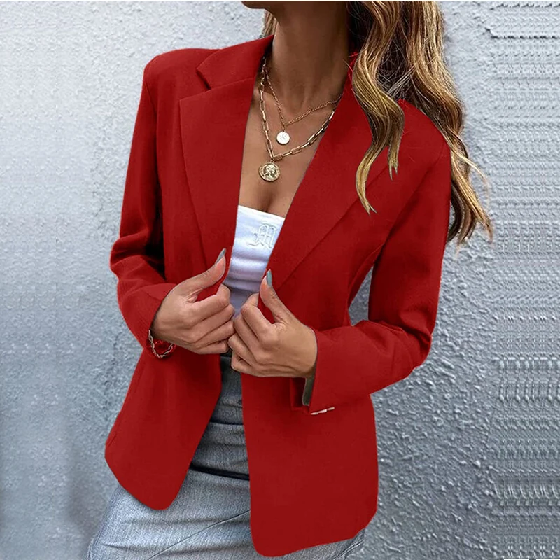 Women Blazer Office Lady Elegant Slim Notched Women Jackets Button Long Sleeve Solid Work Female Black Suit Coat