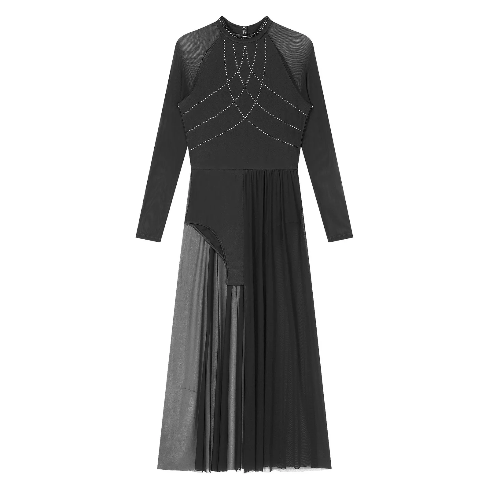 Robe de brevLyrique pour Femme, Costume de Ballerine, Strass, Manches sulf, Tulle Transparent, Fendue, Justaucorps pour Salle de Bal