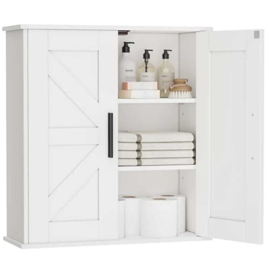 

Bathroom Wall Cabinet Over Toilet Storage Cabinet with Barn Doors and Adjustable Shelves 3-Tier Medicine Cabinet Wall Mounted f