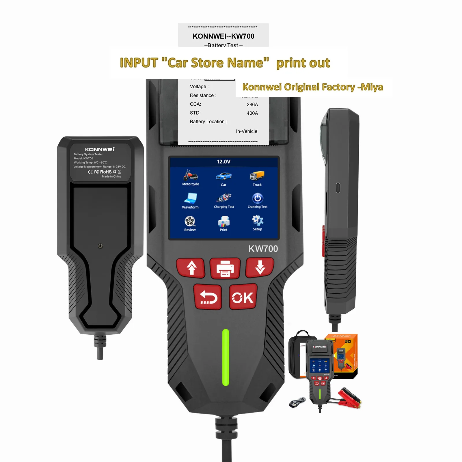 

KONNWEI KW700 Digital Battery Tester Top 2025 DIY Car Repair Shop Equipment Car Battery Conductance Tester Printer