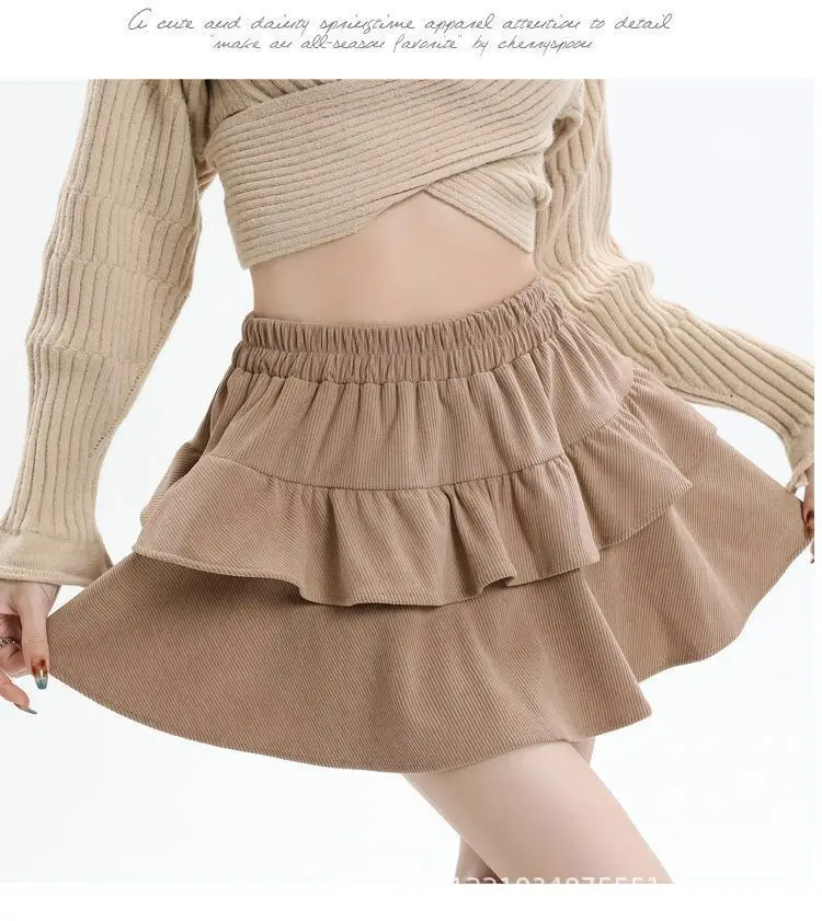 

Short Skirt Children's Corduroy Short Layered Ruffle Skirt with Panties Spice Girl Versatile