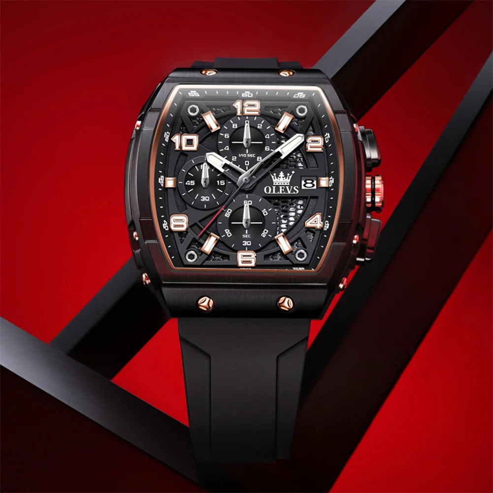

OLEVS, оригинальные мужские часы с хронографом высокого качества, водонепроницаемые светящиеся часы с датой, роскошные мужские часы, силиконовый ремень, кварцевые мужские часы
