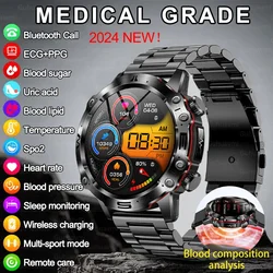 2024 New AI Medical Diagnosis Blood Fat Uric Acid Bluetooth Call Blood Glucose Smart Watch ECG+PPG Monitoring Health Smartwatch