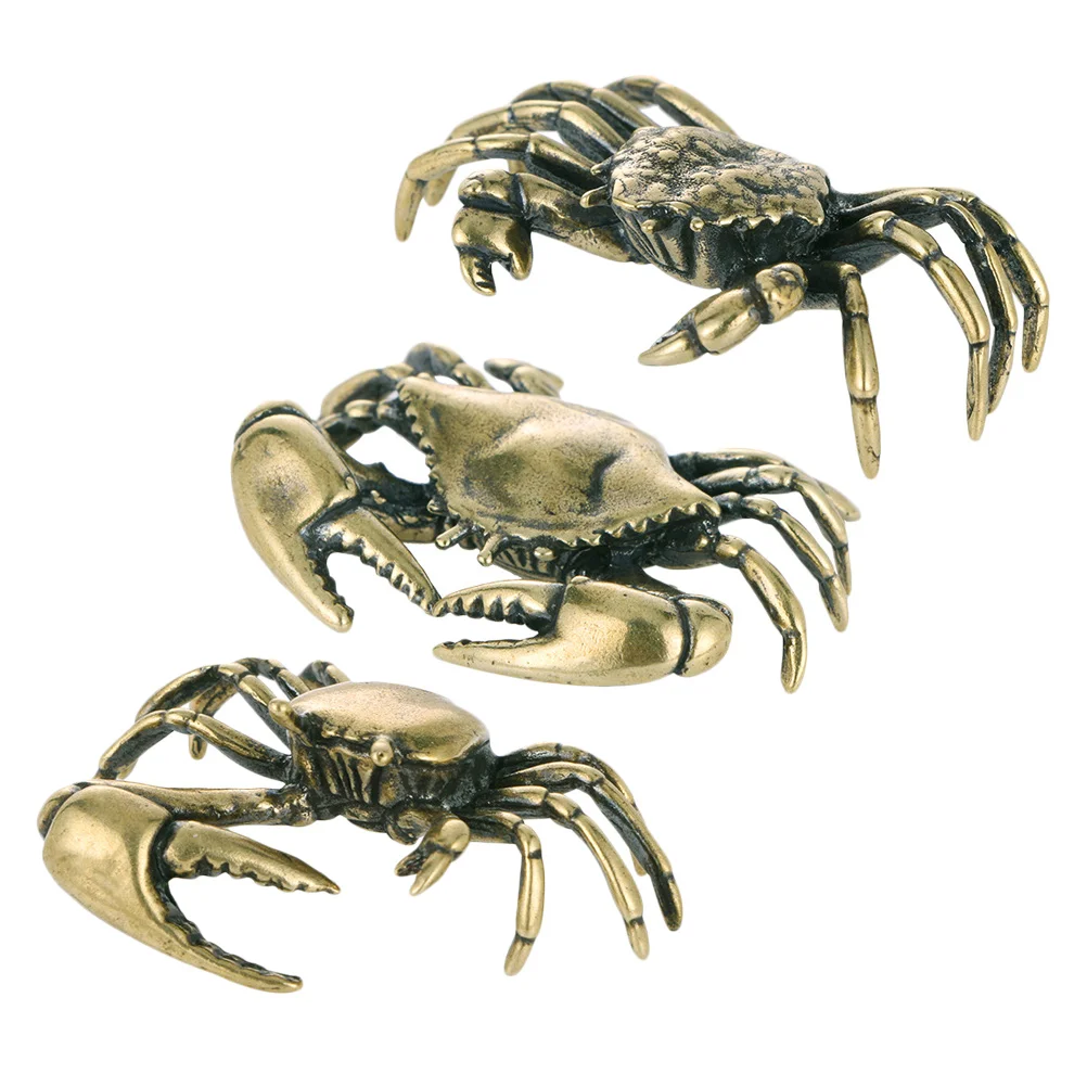 3 Pcs Brass Crab Lucky Figurines Home Decor Gifts Vintage Mini Figures Pet Tabletop Desktop Crabs Ornaments Decorations Office