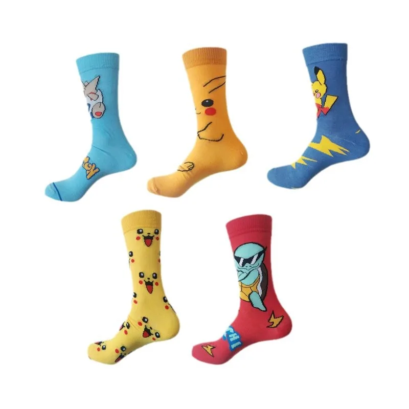 5Pairs for pokemon Mid length socks sweat absorbing anime trendy socks Hip Hop Street Fashion for Men Women ﻿