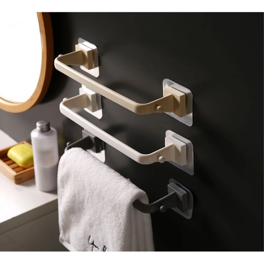 

2pcs Plastic Rack No Punch Wall Mounted Bathroom Kitchen Storage Holder Towel Bar Hygiene Use Rustproof Space Saving Simple