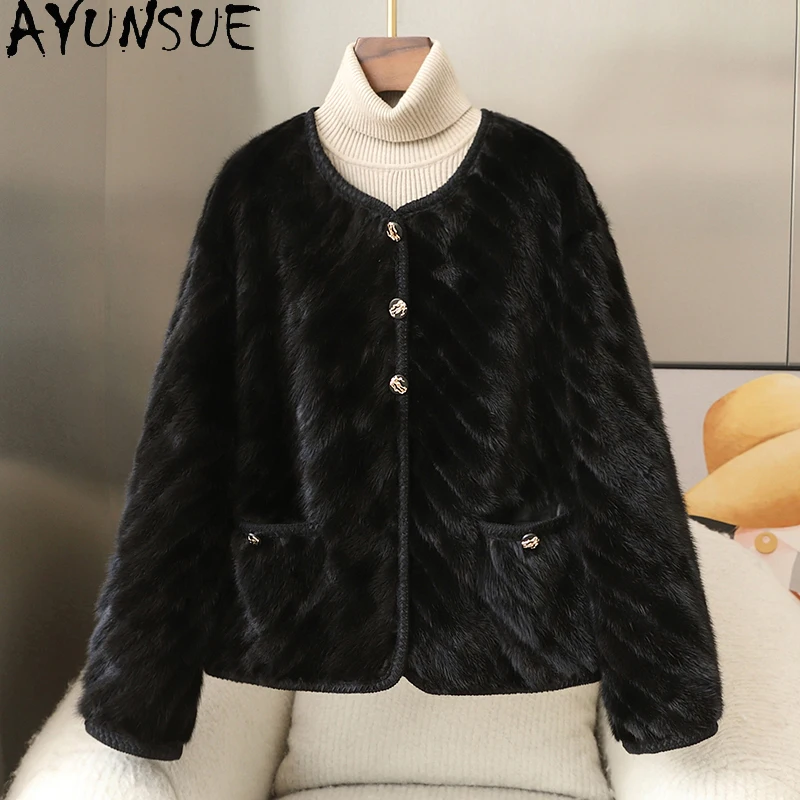 AYUNSUE Real Mink Fur Coat Women Clothes Luxury Fur Coats Female Mink New in Outerwears Winter Jacket Short Style Шуба Женская