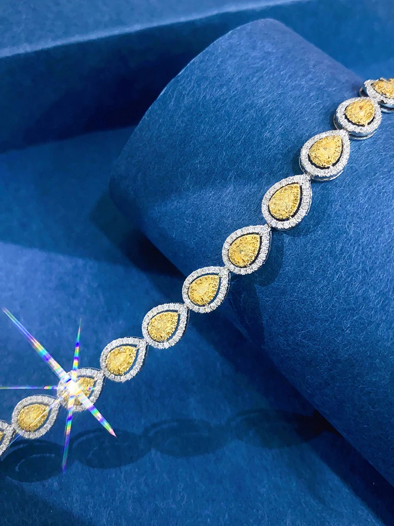 KUGG 100% 18K White Gold Bracelet Luxury Design Real Natural Yellow Diamond Bracelet for Women Senior Banquet Fine Jewelry