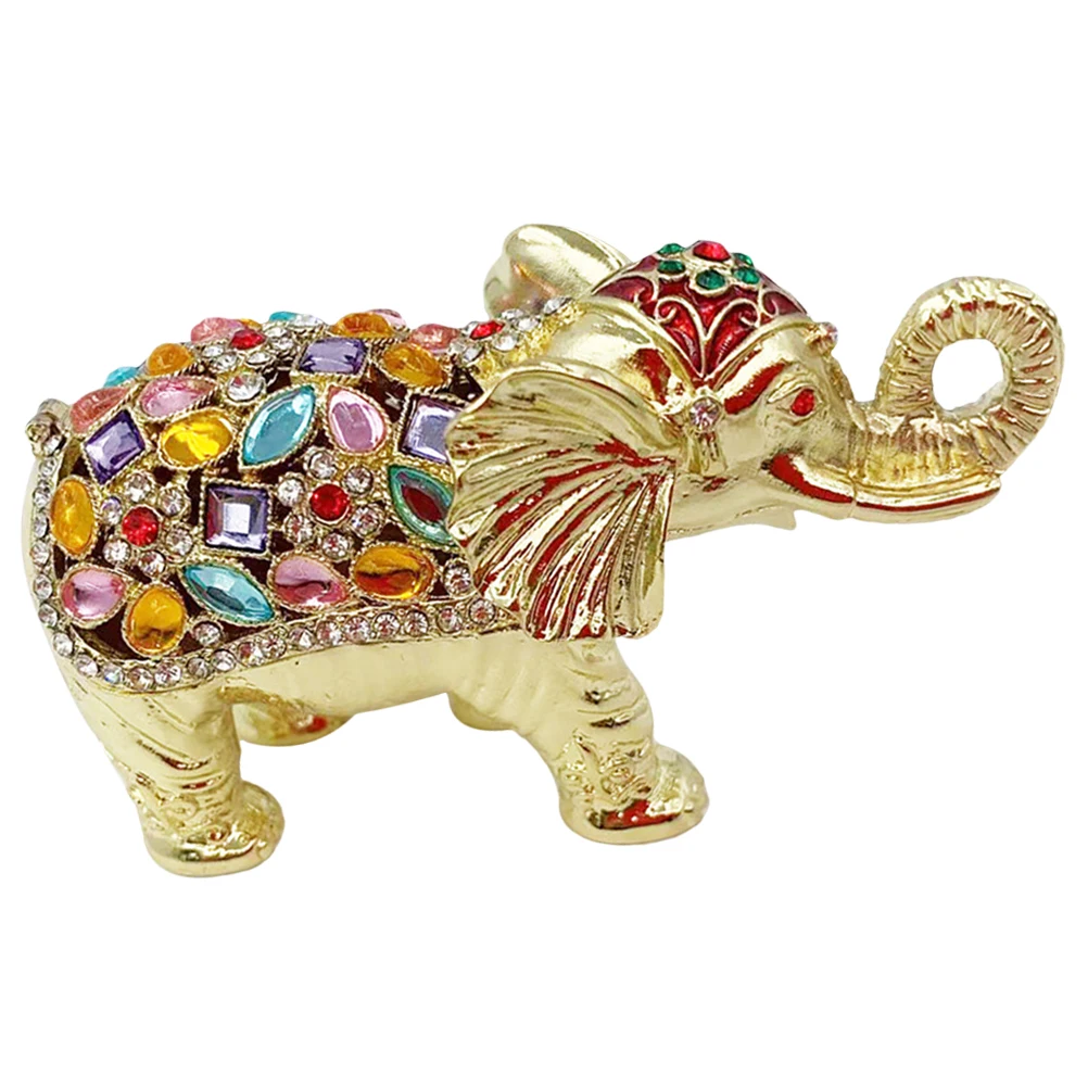 

Jewelry Storage Box Elephant Trinket Enameled Alloy Case Vintage Dresser Vanity Decor Accessories Safe Keeper Jewel Box