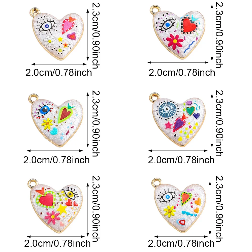 5 Stück 20 x 23 mm böhmischer Stil bunter Herz-Blumendruck-Anhänger für Modeschmuck, DIY-Halsketten-Zubehör – Detail 3