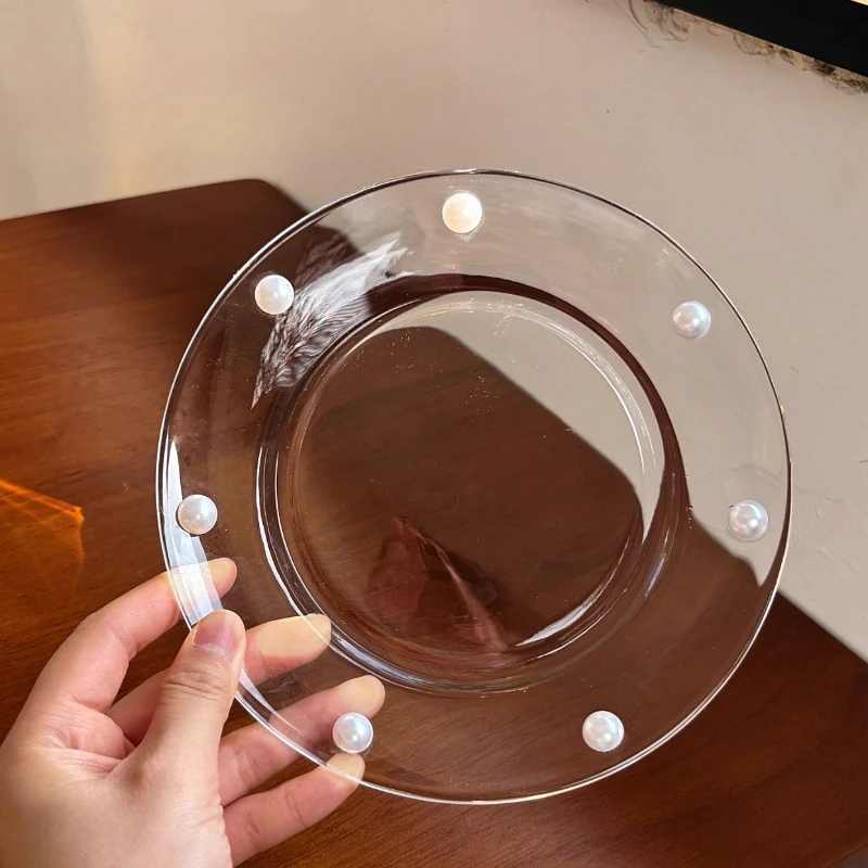 

Luxury Pearl Tray, Creative French Dessert Plate, Tempered Glass Serving Dish, Stylish Breakfast Plate for Home Use and Dining