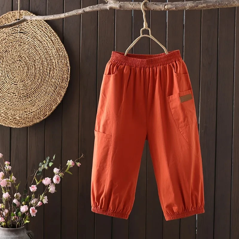 Casual Pants Women Summer 2025 New High-Waisted Loose-Fitting Straight Pants Female Solid Comfortable Calf-Length Trousers