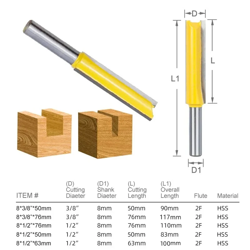 XCAN Flush Trim Router Bit Long 50-76mm Tenon Cutter 8mm Shank Template Pattern Bit Carbide Milling Cutter Wood Router Bits