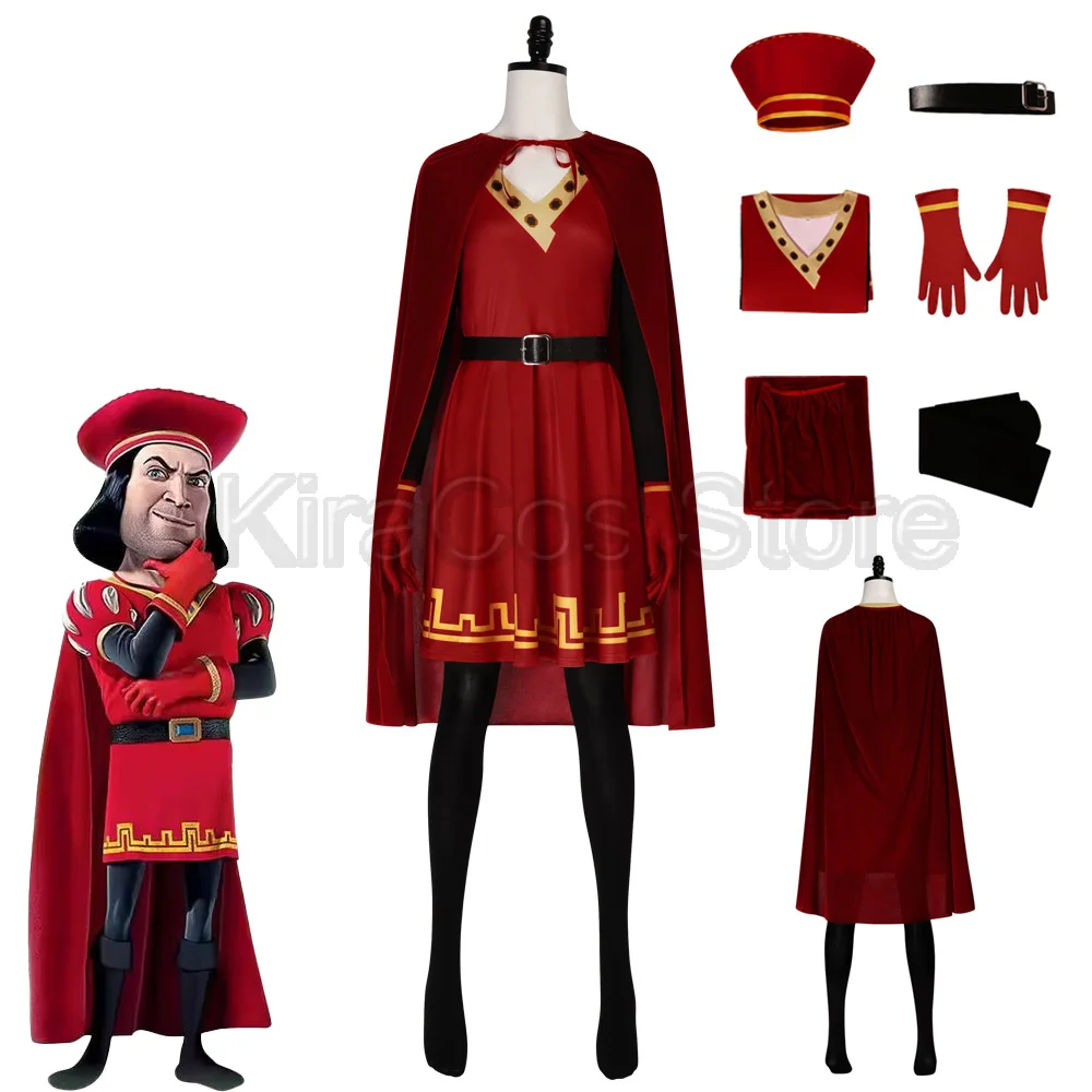 Faquade Lord Rollenspiel-Anime-Kostüm Uniform Umhang Handschuh Hut Set Mittelalterliches Rollenspiel Halloween-Party Rotes Kostüm für Kinder