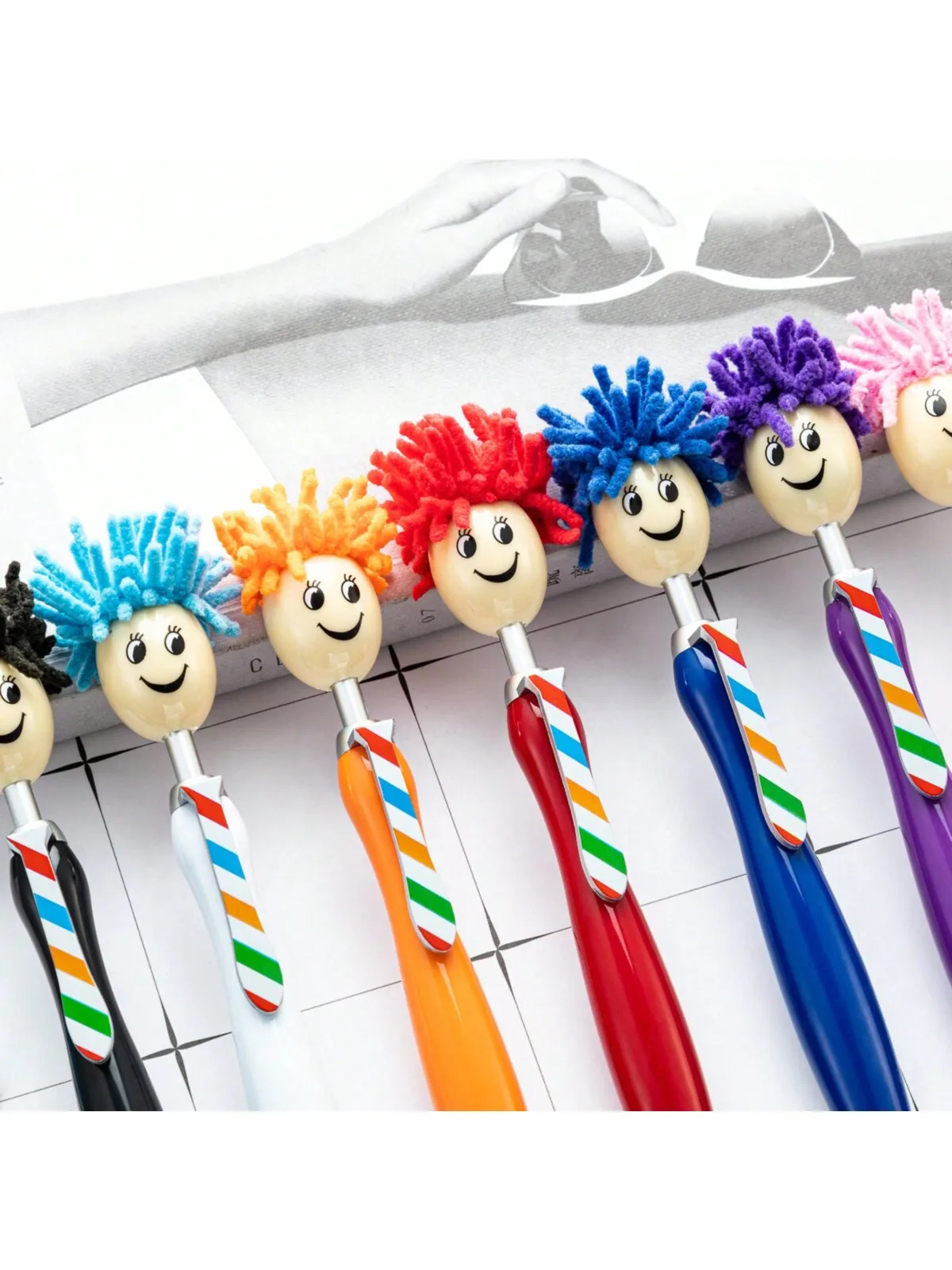 Individueller Niedlicher Plüschpuppen-Kopf Kugelschreiber 3D Cartoon Smiley Touchscreen-Stylus Geschenkstift – Detail 3