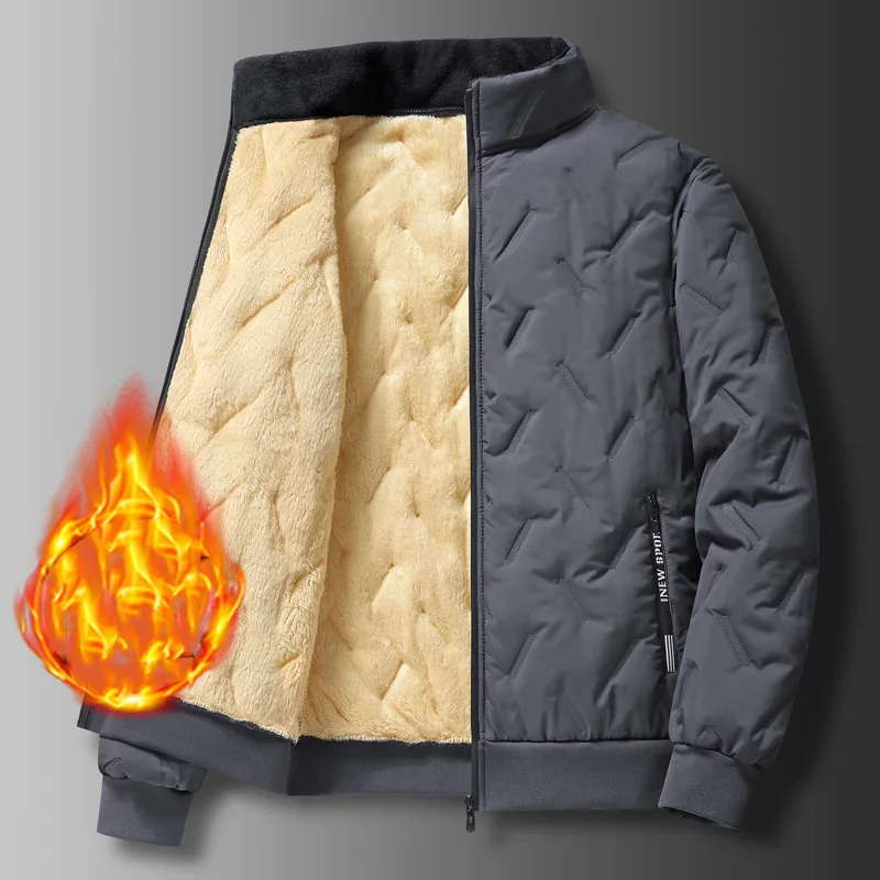 سترة باركر للرجال لعام 2025 سترة سميكة من الصوف مقاومة للبرودة وأكمام طويلة معطف رجالي أنيق فضفاض بياقة واقفة وسحاب ملابس خارجية للرجال #5