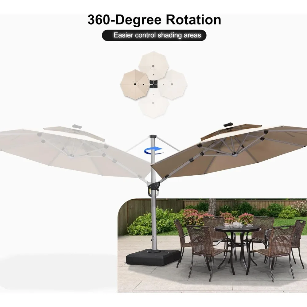 Solar betriebener LED-Sonnenschirm großer freitragender Regenschirm mit LED-Lichtern wind dichter versetzter Regenschirm