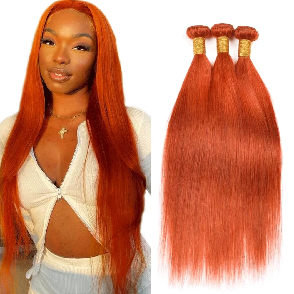 

Имбирно-оранжевые человеческие волосы 1/3/4, пучки, прямые человеческие бразильские волосы, пучки необработанных человеческих волос