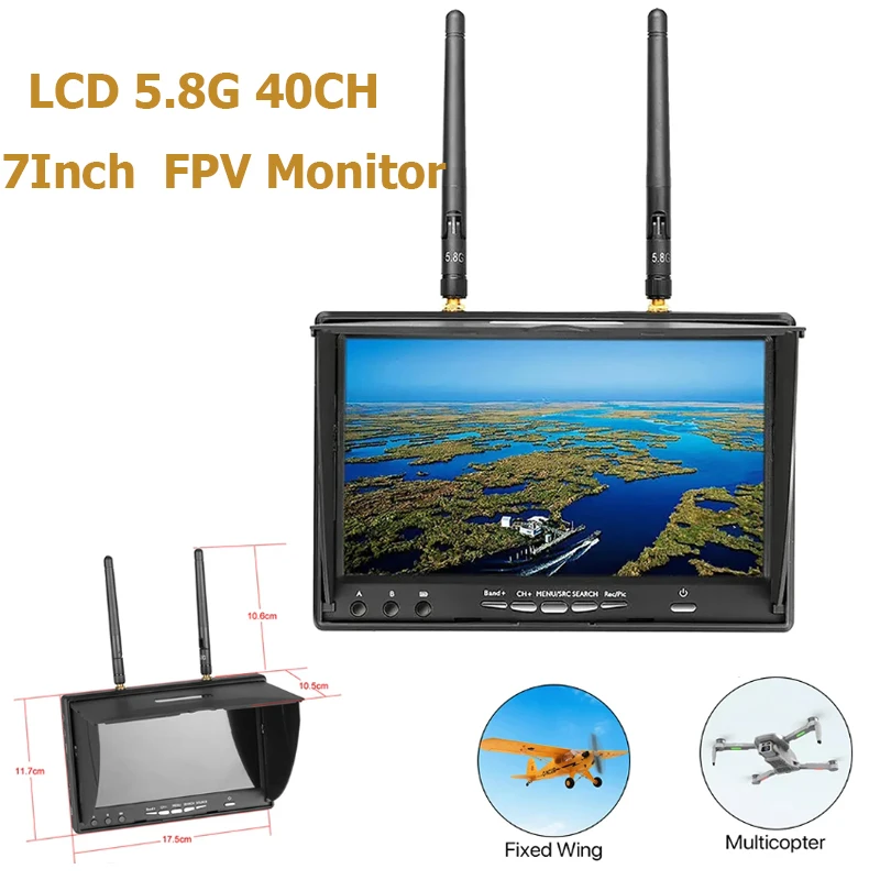 

LCD5802D 5.8G 40CH 7 Inch Raceband FPV Monitor 800x480 With DVR Build-in Battery Video Screen For FPV Multicopte