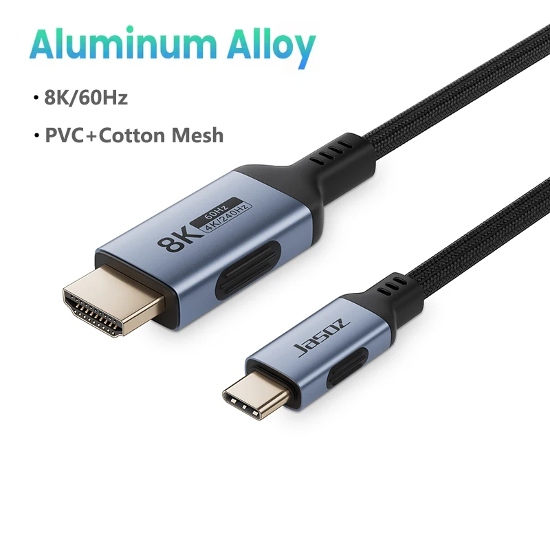 Jasoz USB C naar 4K 8K HDMI-compatibele kabel 8K@60Hz 4K@240Hz voor MacBook Pro iMac iPad Pro voor Samsung Galaxy USB C naar HDMI 2.1