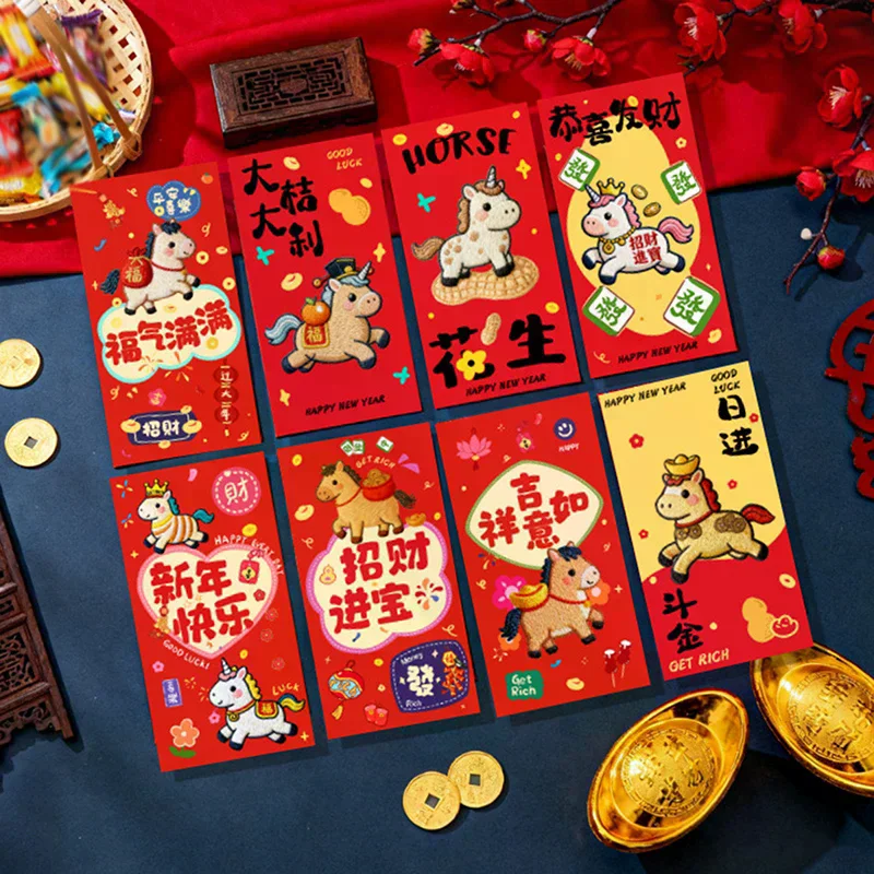 

12/30Pcs 2026 Year Of The Horse Red Envelopes Chinese New Year Red Packet Creative Cartoon Zodiac Pony Pattern Lucky Money Bag